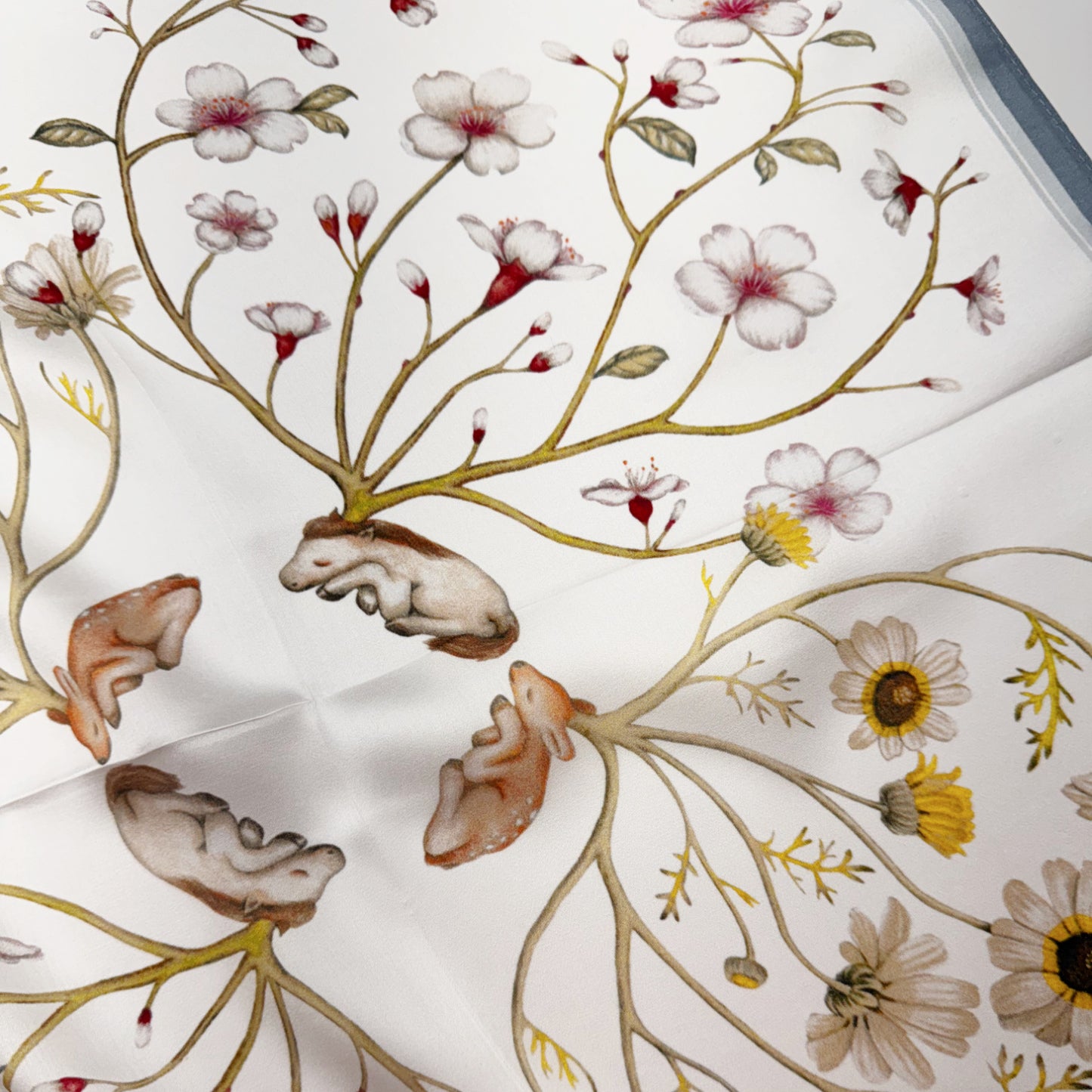 Woodland Floral Silk Neck Scarf | Silk Bandana Neck Wrap