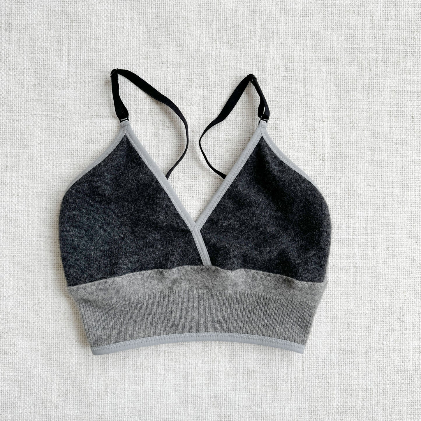 shop grey cashmere long bra, made in Canada wool and cashmere lingerie