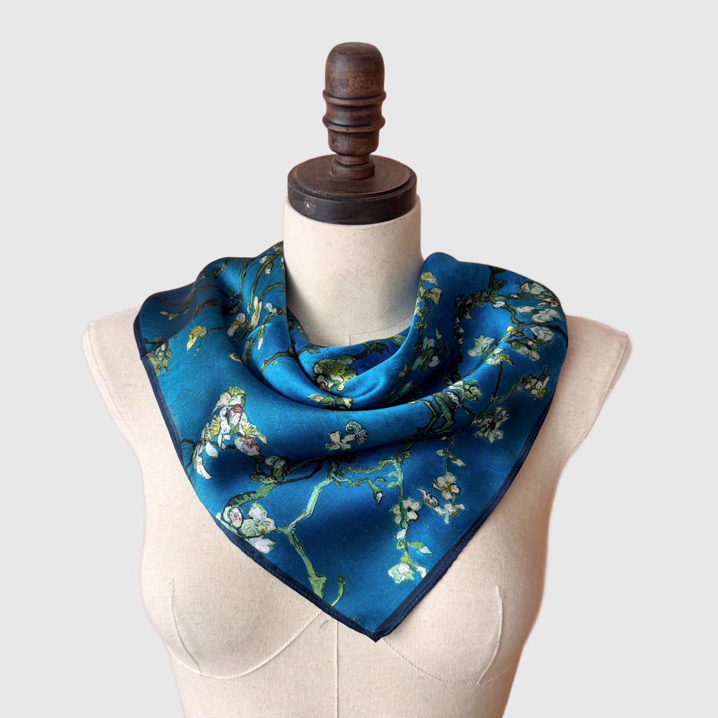 Teal Peacock Silk Neck Scarf | Silk Bandana Neck Wrap