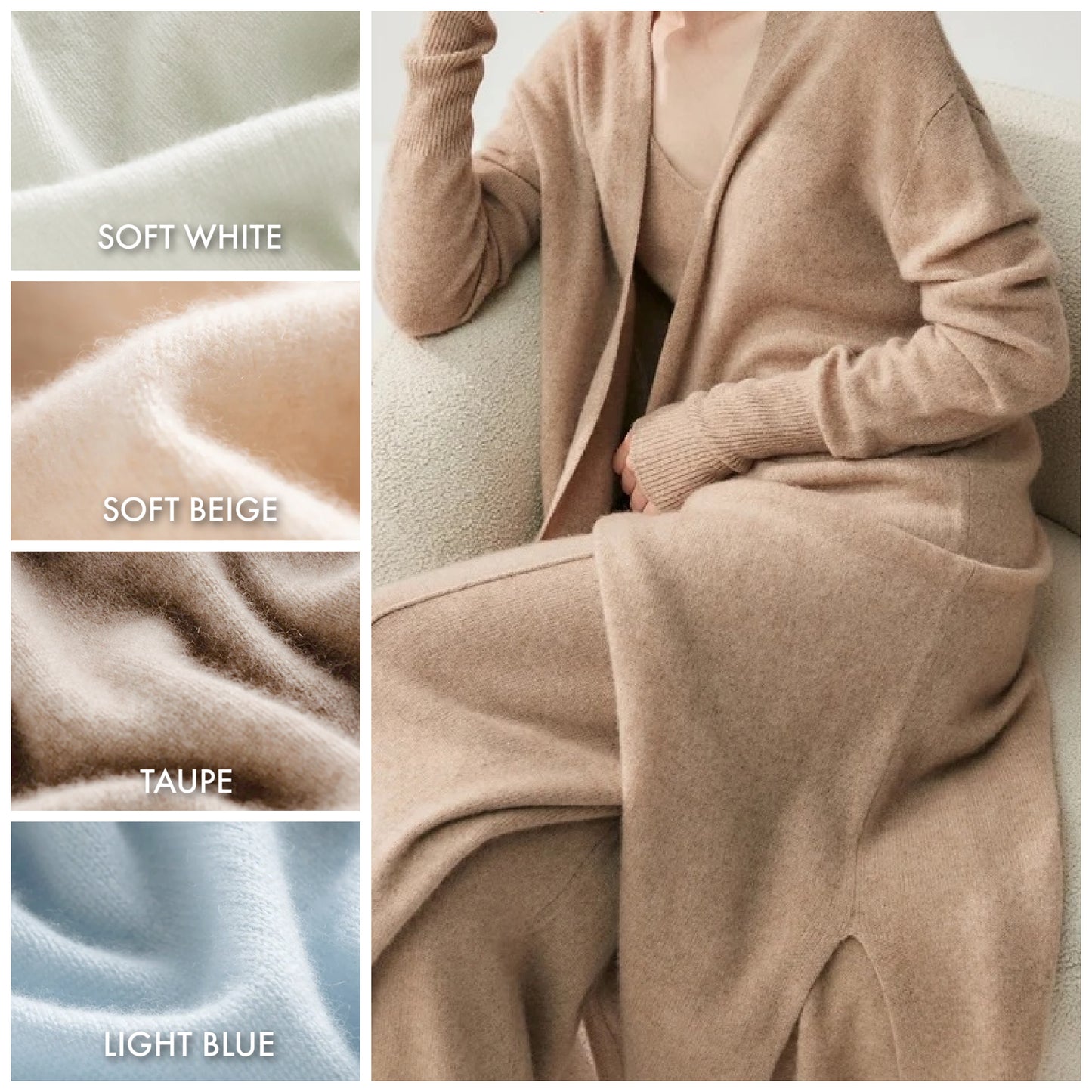 Long Cashmere Cardigan Open Style | 4 Colors | Women’s cashmere knitwear
