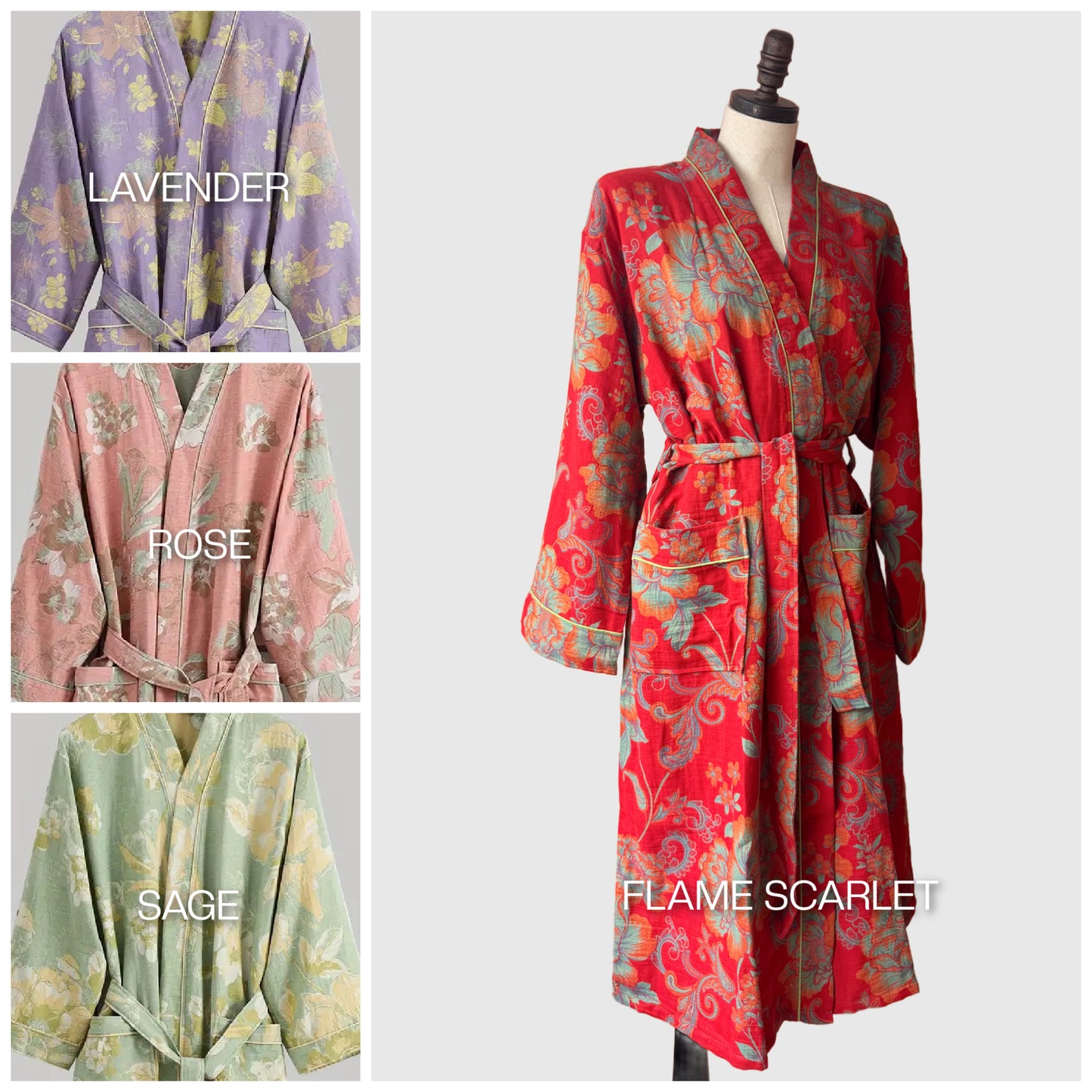 100% Cotton Bathrobe with floral motif | 4 Colors | Women’s loungewear