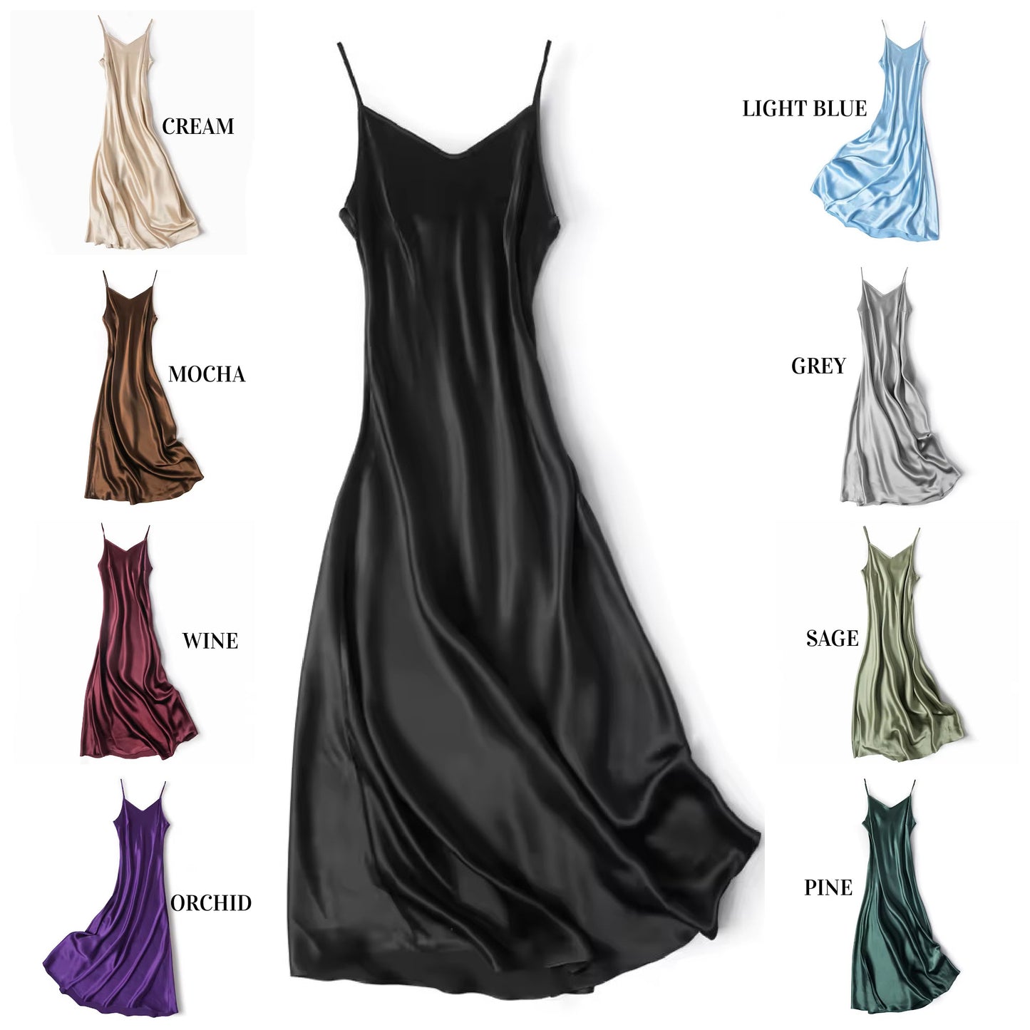 Natural Silk Long Slip Dress | 10 Colors | Women’s loungewear