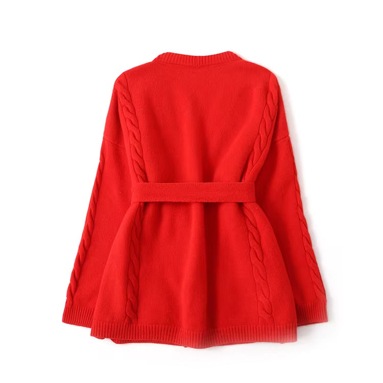 Belted merino wool cardigan with pockets | 3 Colors | Women's wool knitwear