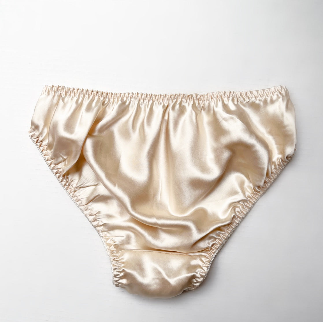 Soft beige Light Blue women's silk underwear, Made in Canada silk lingerie