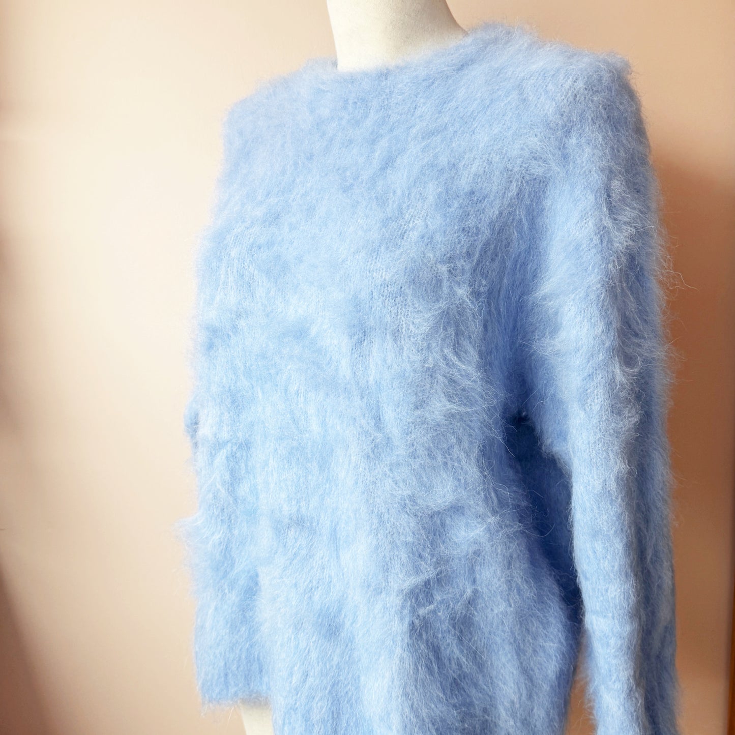 Light Blue Fuzzy Alpaca Wool Sweater | Natural Wool knitwear
