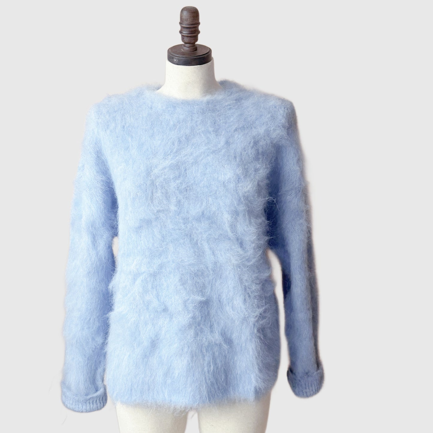 Light Blue Fuzzy Alpaca Wool Sweater | Natural Wool knitwear
