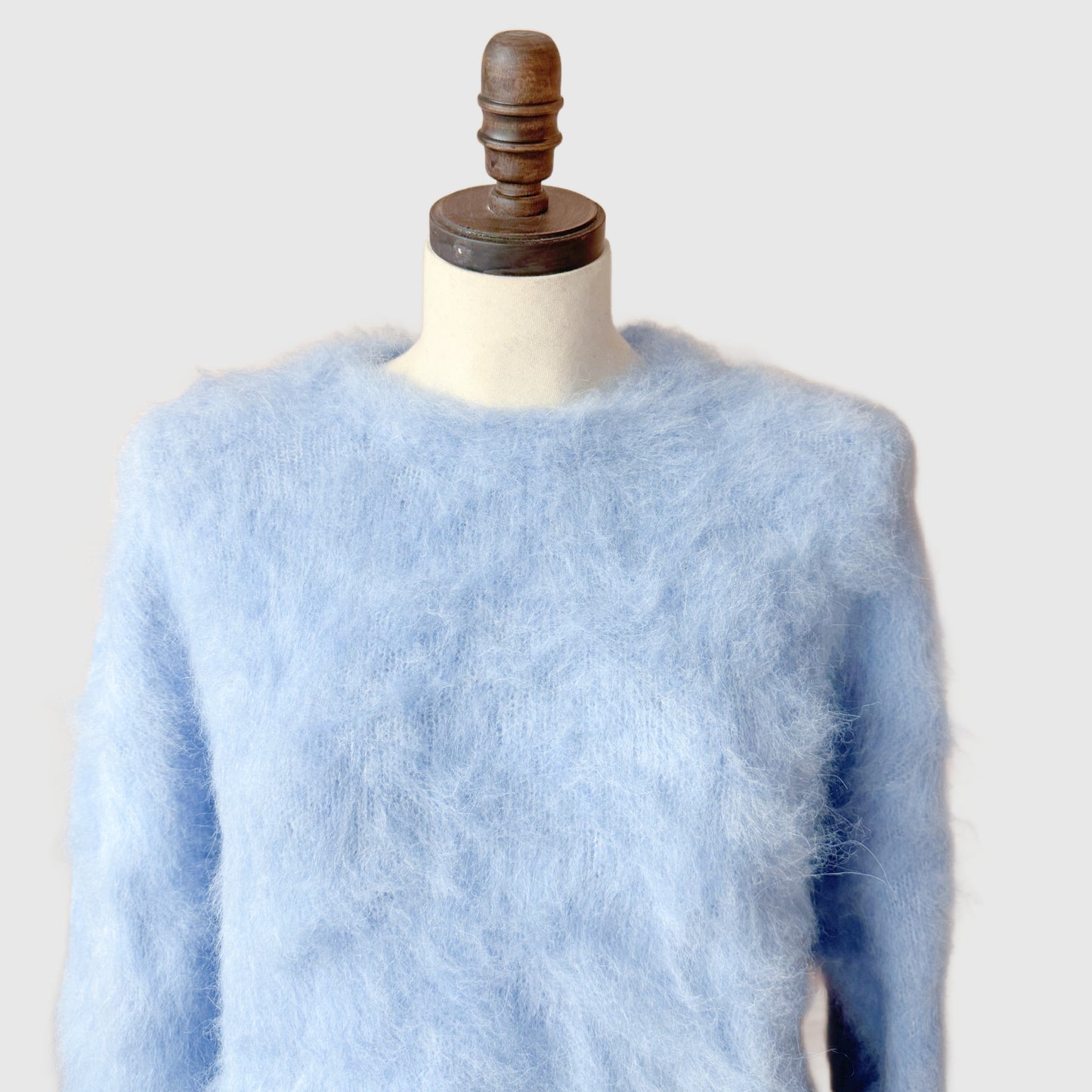 Light Blue Fuzzy Alpaca Wool Sweater | Natural Wool knitwear