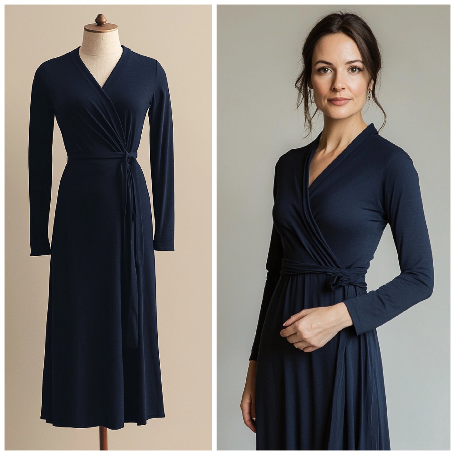 Classic wrap dress with long sleeves