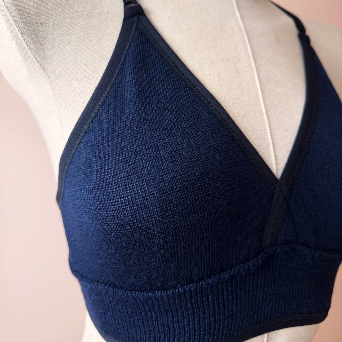 Navy Blue Merino Wool Long Bra Medium Cup C/D | Handmade in Canada merino wool underwear and lingerie