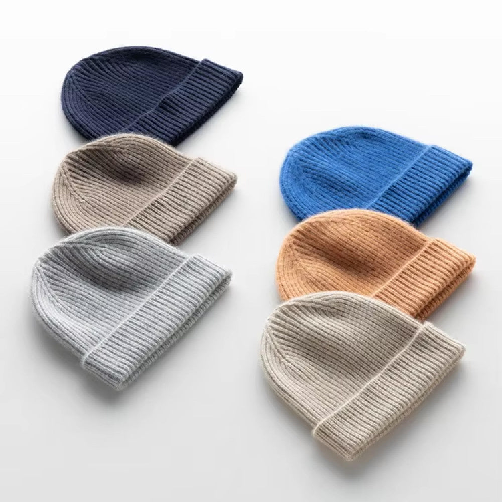 Cashmere beanie hat with folded hem | 6 colors
