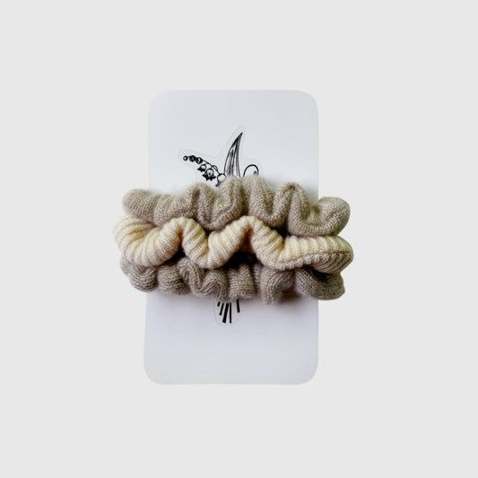 neutral scrunchies in 100% cashmere