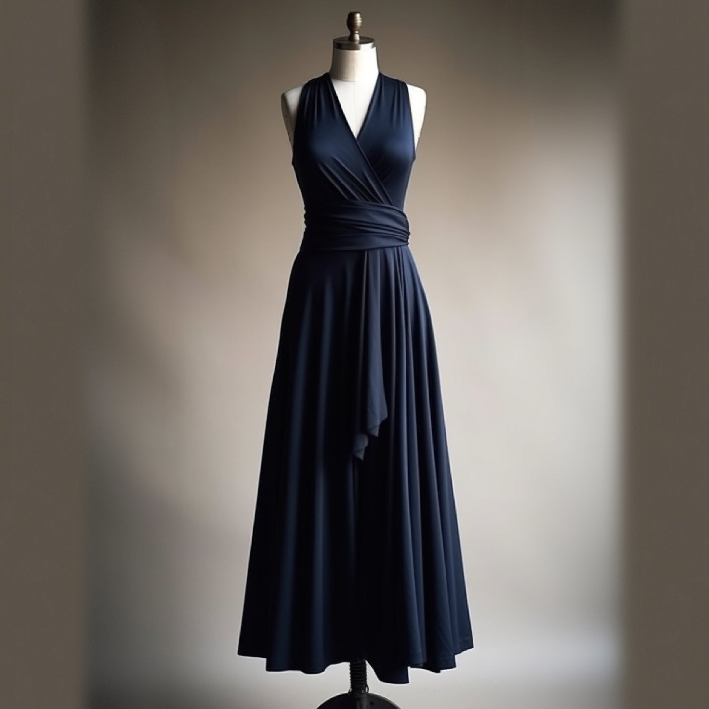 Long Faux Wrap Dress with sash | Custom-made organic apparel