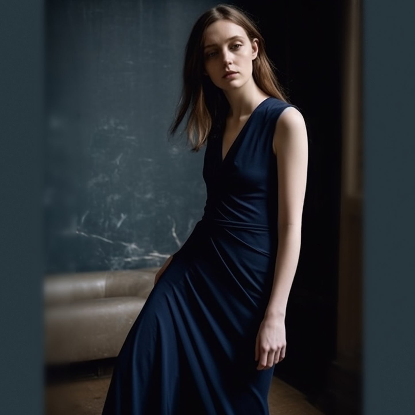 Long Faux Wrap Dress with sash | Custom-made organic apparel