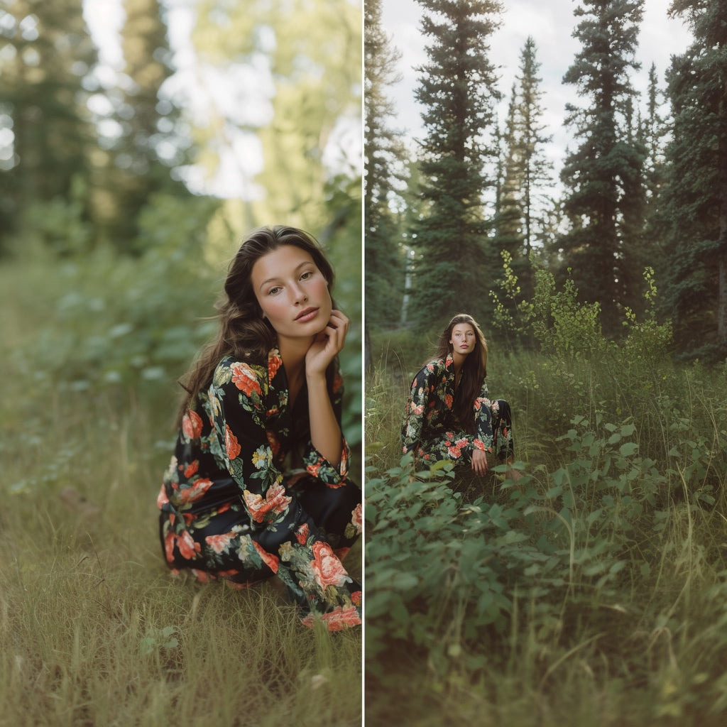 black floral silk pjs