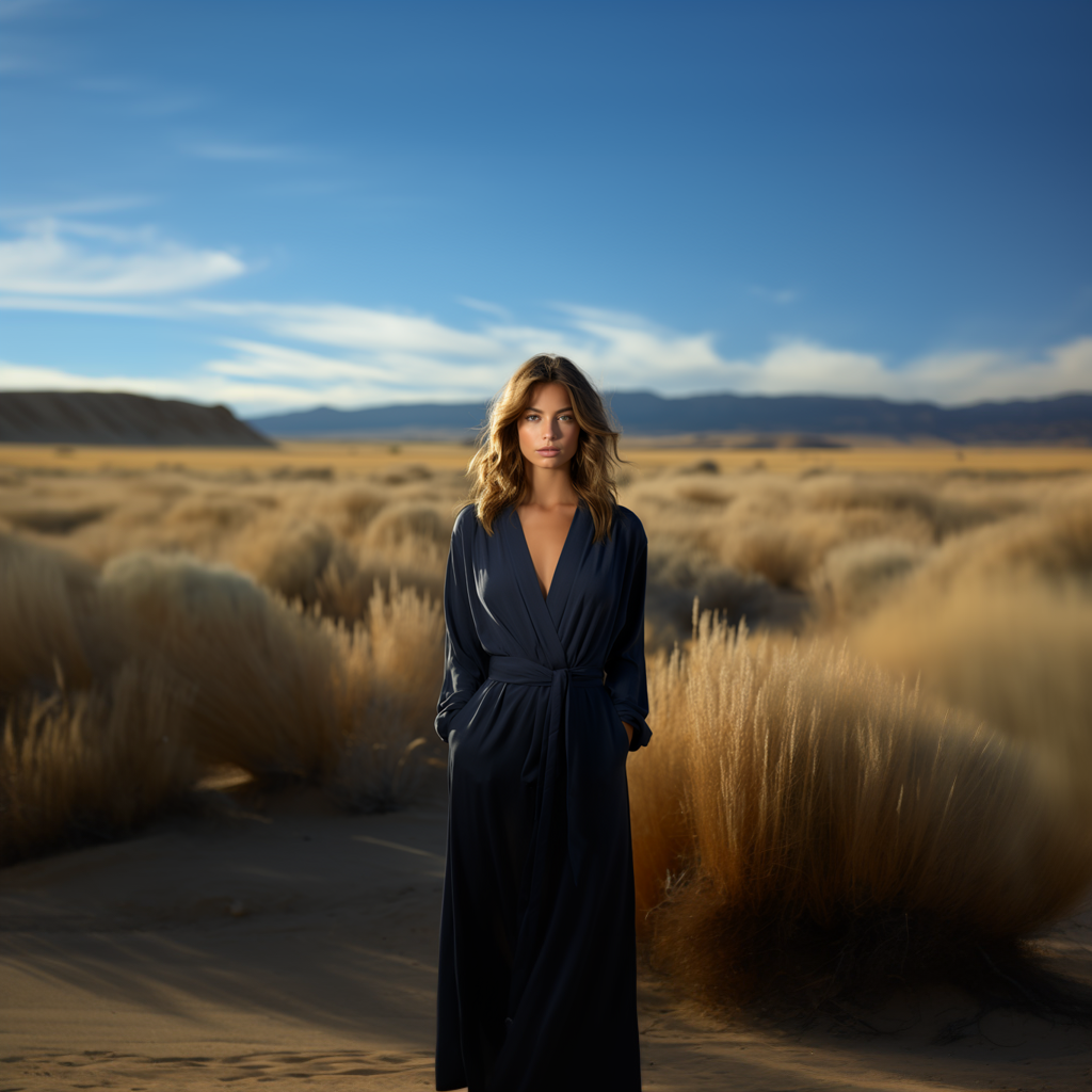 woman's maxi robe in navy blue