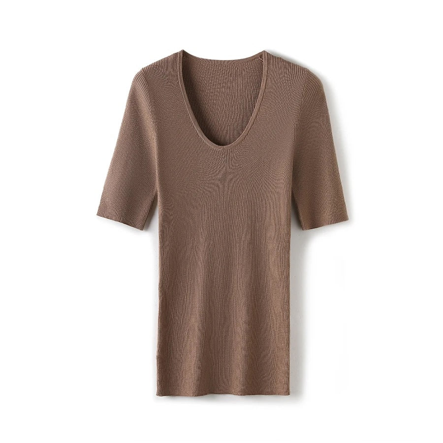 Merino wool rib knit tee top | Women’s knitwear