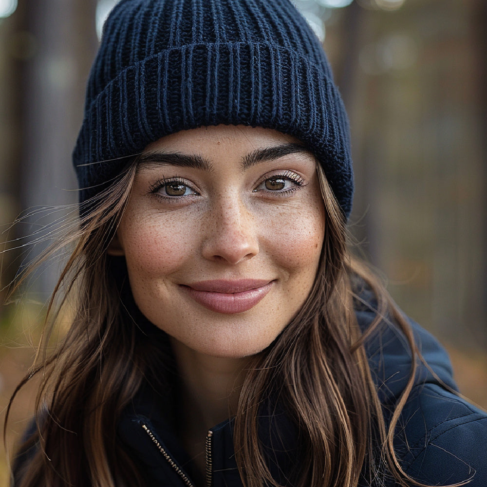 cashmere knit hat in navy blue