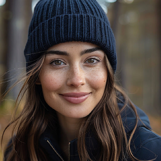 cashmere knit hat in navy blue