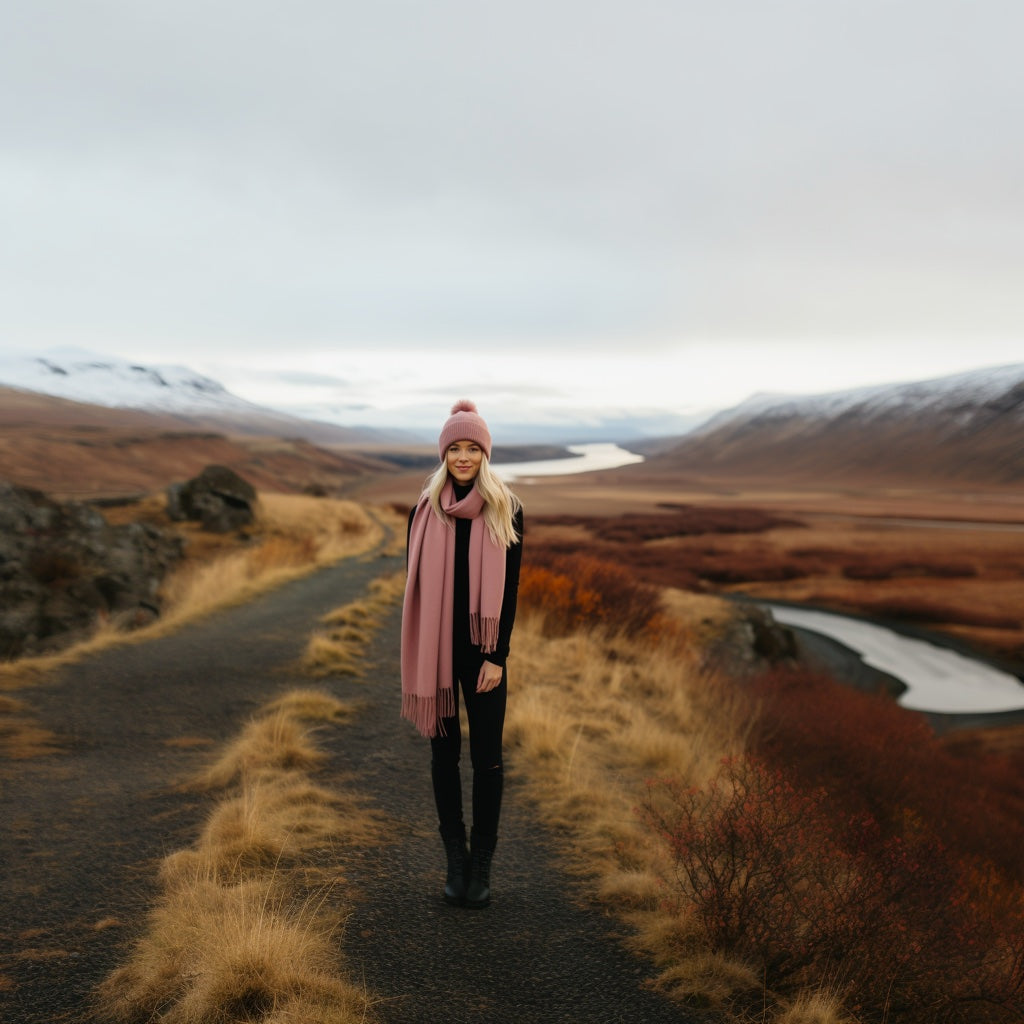 long wool pink winter scarf