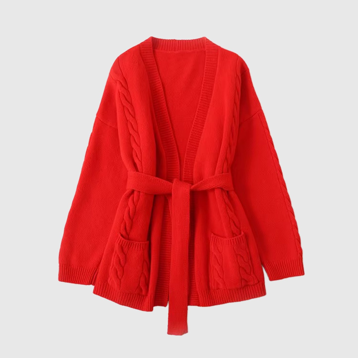 Belted merino wool cardigan with pockets | 3 Colors | Women's wool knitwear