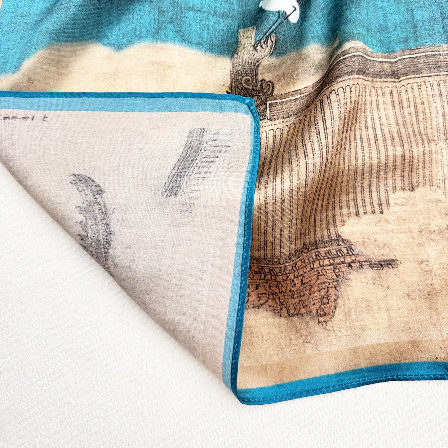 Teal and Cranes Floral Silk Neck Scarf | Silk Necktie