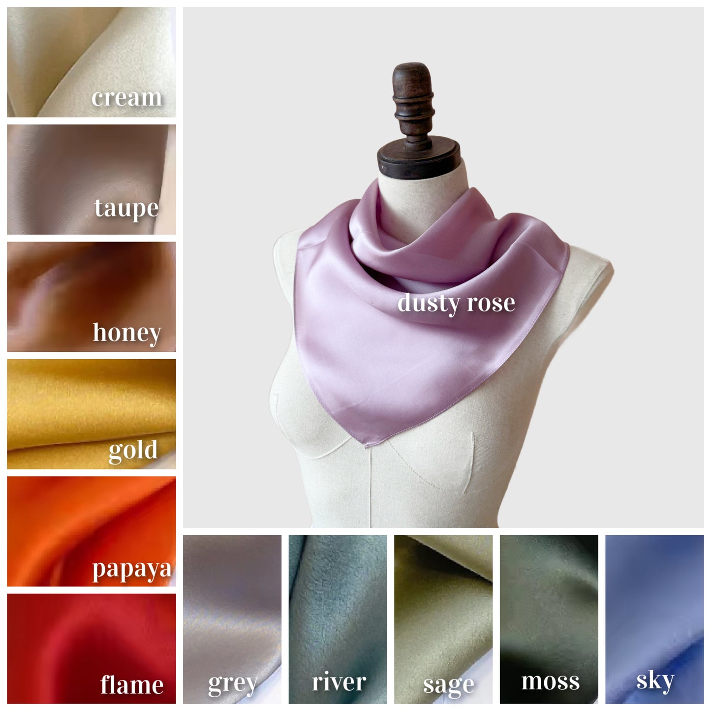 100% Mulberry Silk Neck Scarf | 12 Colors | Silk Summer Necktie