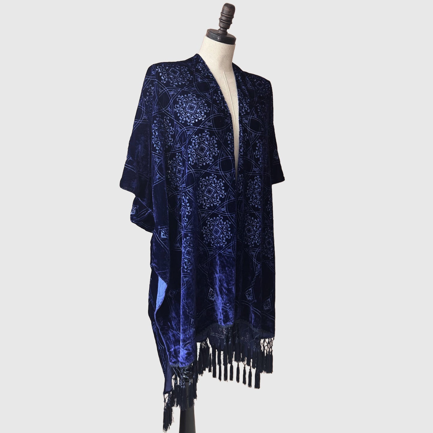 Kimono Style tunic with tassels | Burnt Silk Velvet Kimono in Mauve Pink