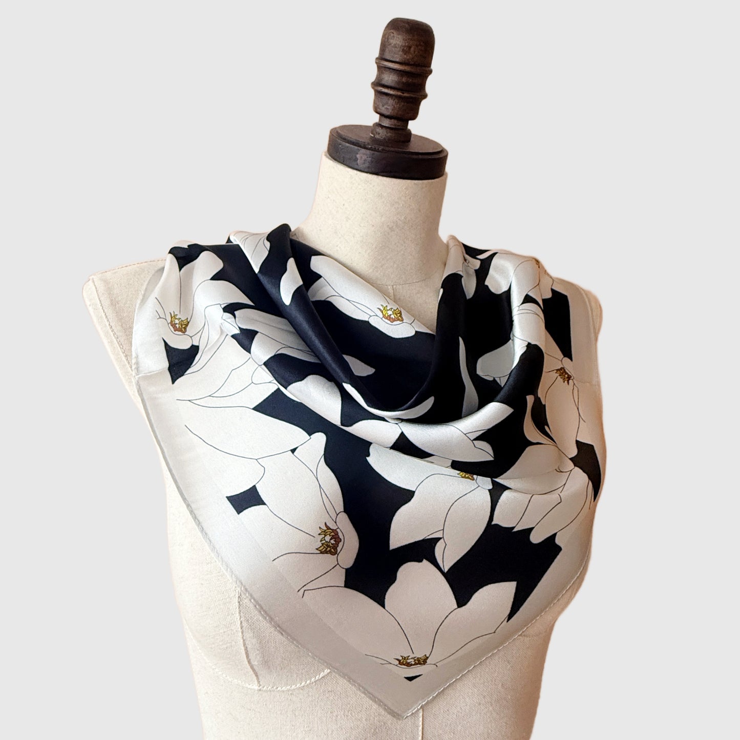 Magnolia Floral Silk Neck Scarf | Silk Necktie