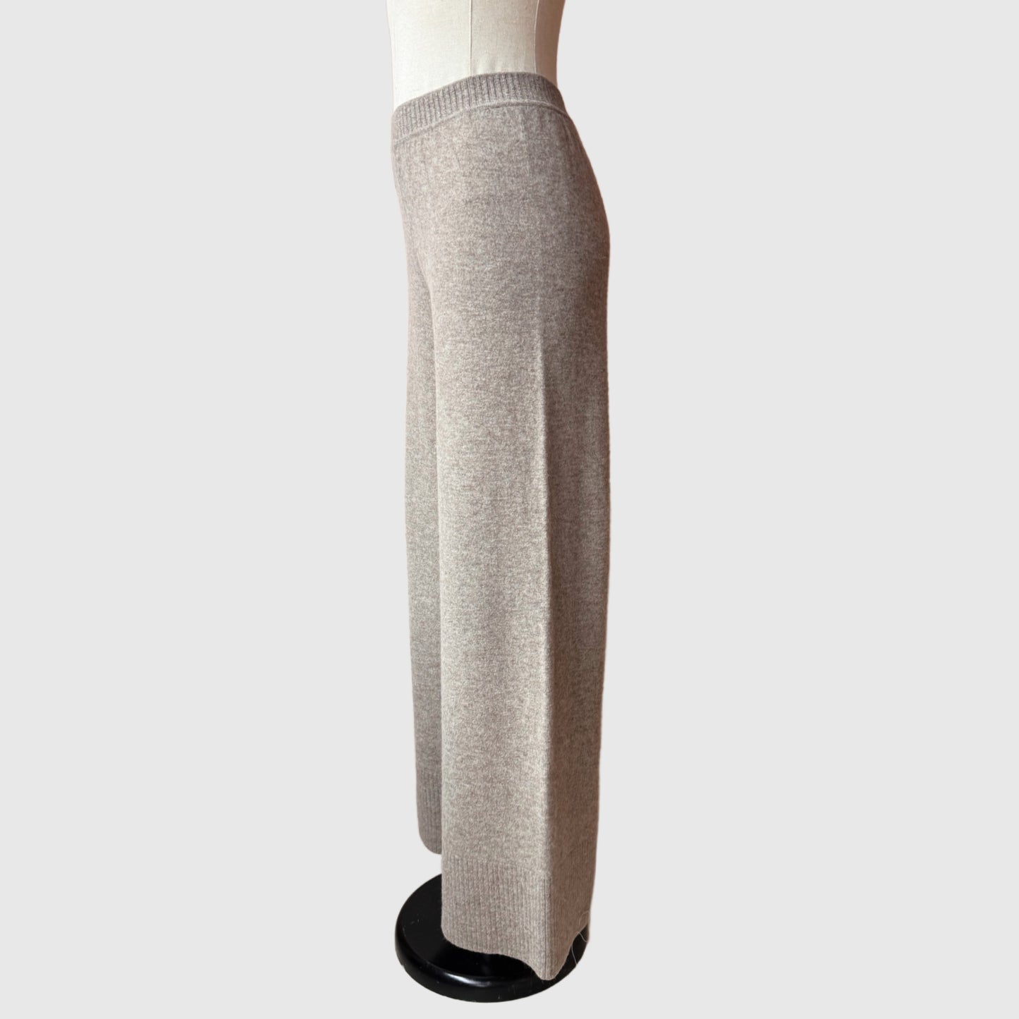 Taupe High Waist Merino Wool Pants wide leg style | Women’s knitwear