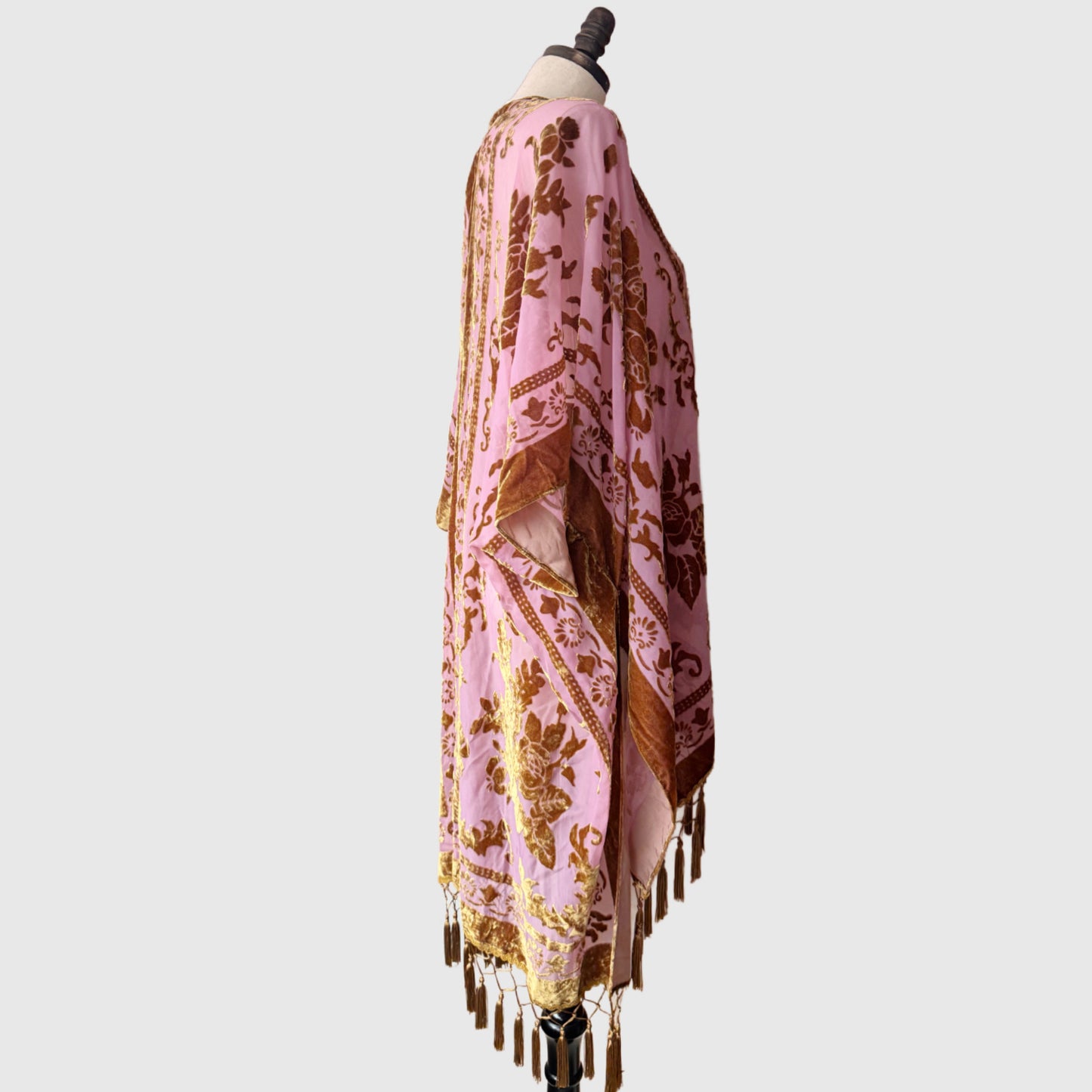 Kimono Style tunic with tassels | Burnt Silk Velvet Kimono in Mauve Pink