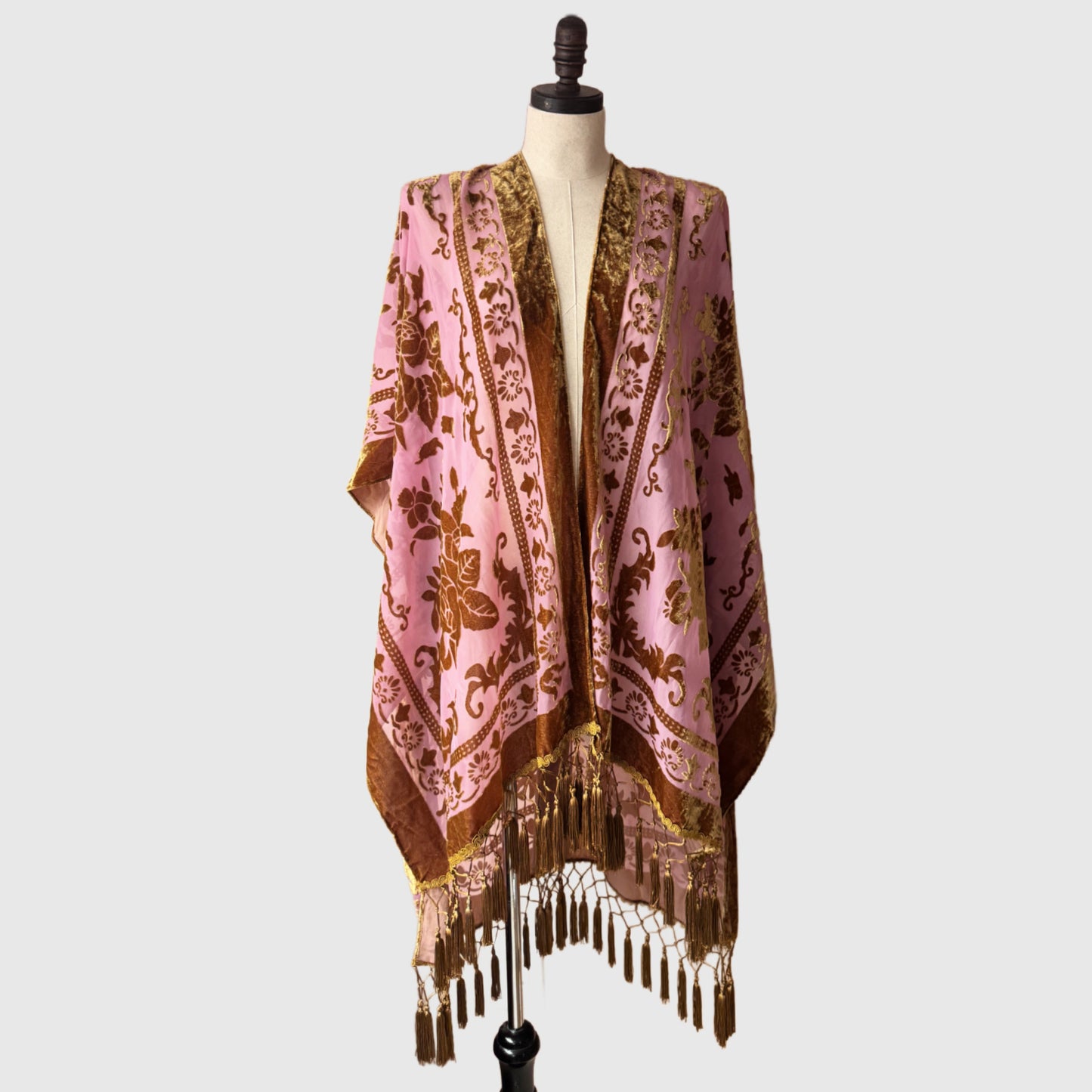 Kimono Style tunic with tassels | Burnt Silk Velvet Kimono in Mauve Pink