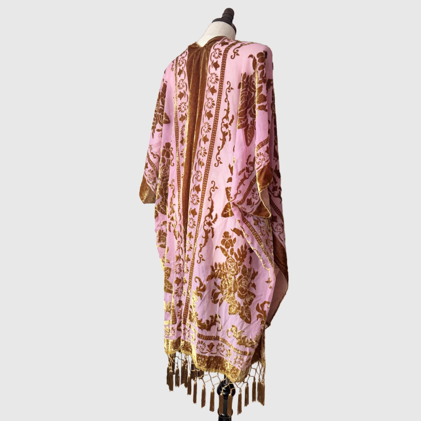 Kimono Style tunic with tassels | Burnt Silk Velvet Kimono in Mauve Pink