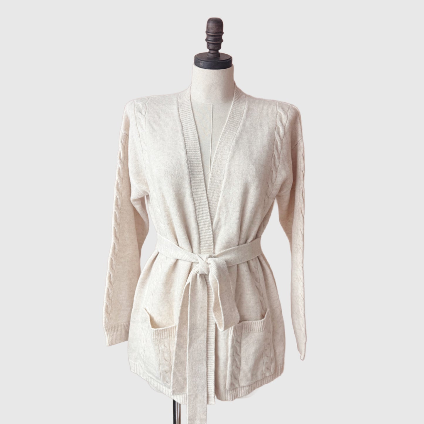 Belted merino wool cardigan with pockets | 3 Colors | Women's wool knitwear