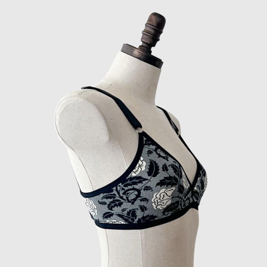 Black floral organic cotton bra and underwear set | Made in Canada women's lingerie and underwear shop