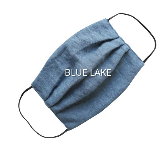 Blue pleated linen face masks | | Shop cotton face masks from Canada | organic cotton facemasks shop