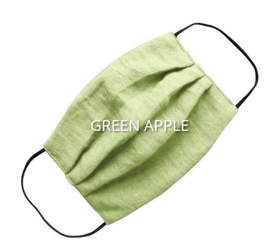Green pleated linen face masks | | Shop cotton face masks from Canada | organic cotton facemasks shop