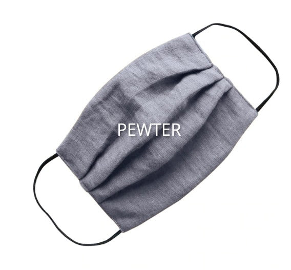 Silver grey pleated linen face masks | | Shop cotton face masks from Canada | organic cotton facemasks shop
