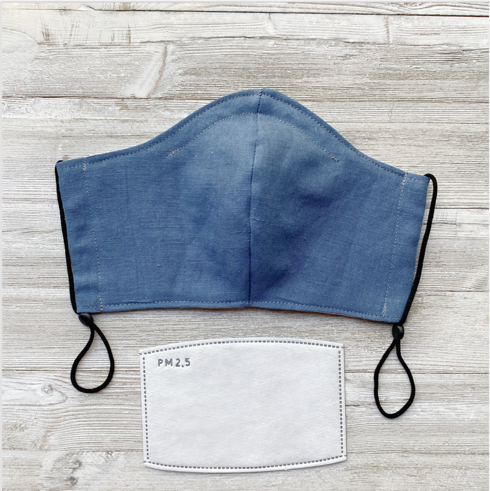 Fitted linen face mask with filter
