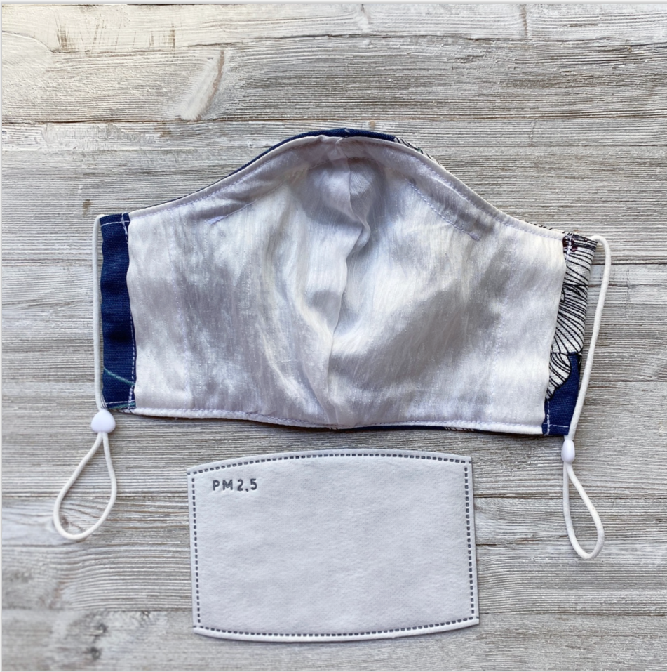 Fitted linen face mask with filter