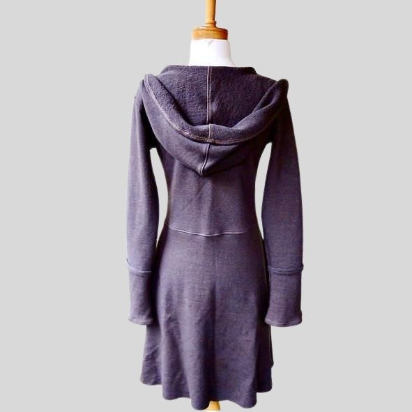 Midi dress with hood | Dark grey organic cotton fleece dress | Shop hooded dresses Canada | Econica