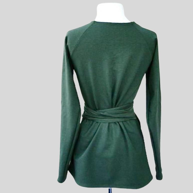 womens wrap top olive | Long wrap shirt for women | Made in Canada | Econica