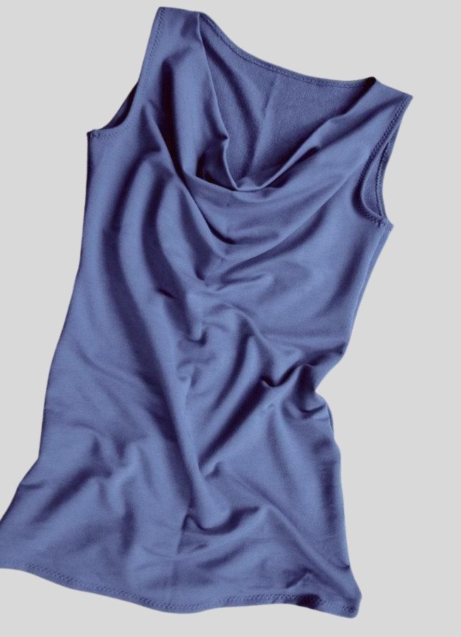 Long women's green draped sleeveless top | Organic cotton summer shirts | Econica