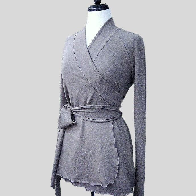 Grey Organic cotton wrap tunic | Organic cotton wrap top Canada | Shop women's wrap tops made in Canada