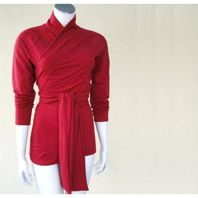 womens wrap shirt in red | Buy made in Canada wrap tops for women | Organic cotton wraps and dresses | Canadian organic cotton women's clothing boutique