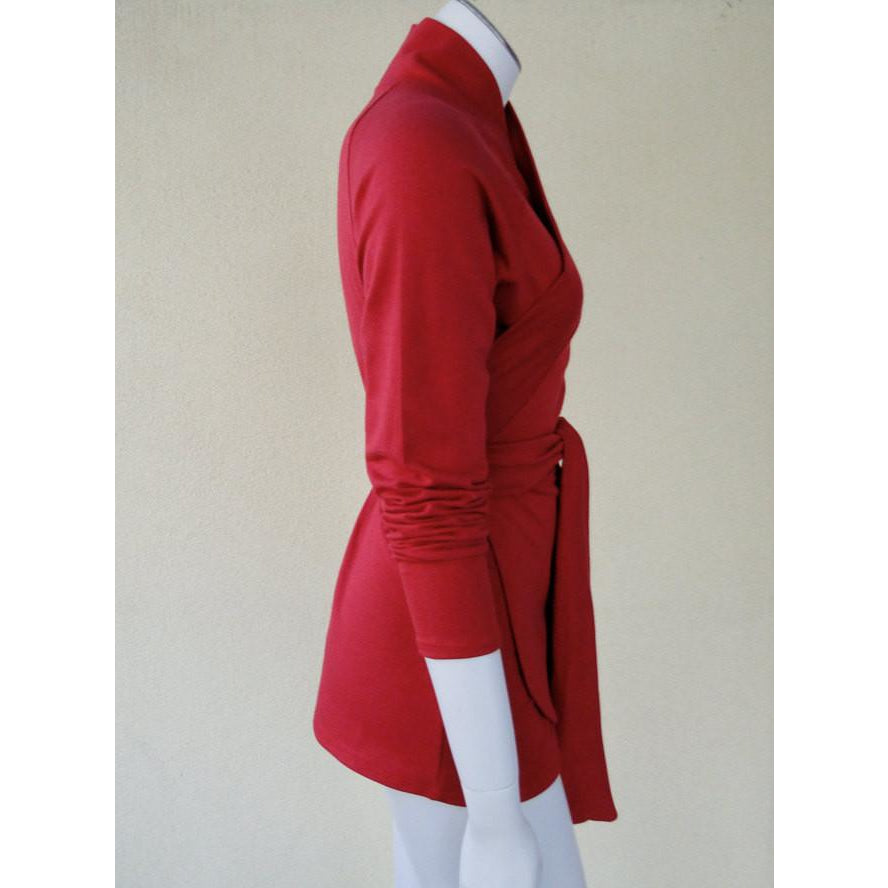 wrap around shirt in red | Buy made in Canada wrap tops for women | Organic cotton wraps and dresses | Canadian organic cotton women's clothing boutique