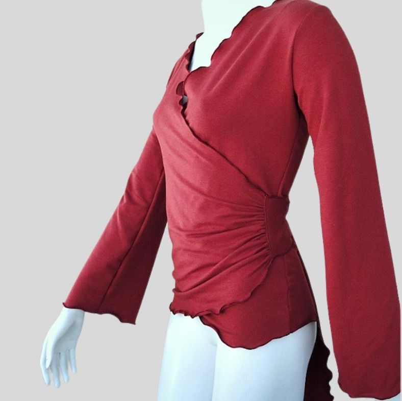 Wrap top with flare sleeves | Organic French Terry | Handmade in Canada