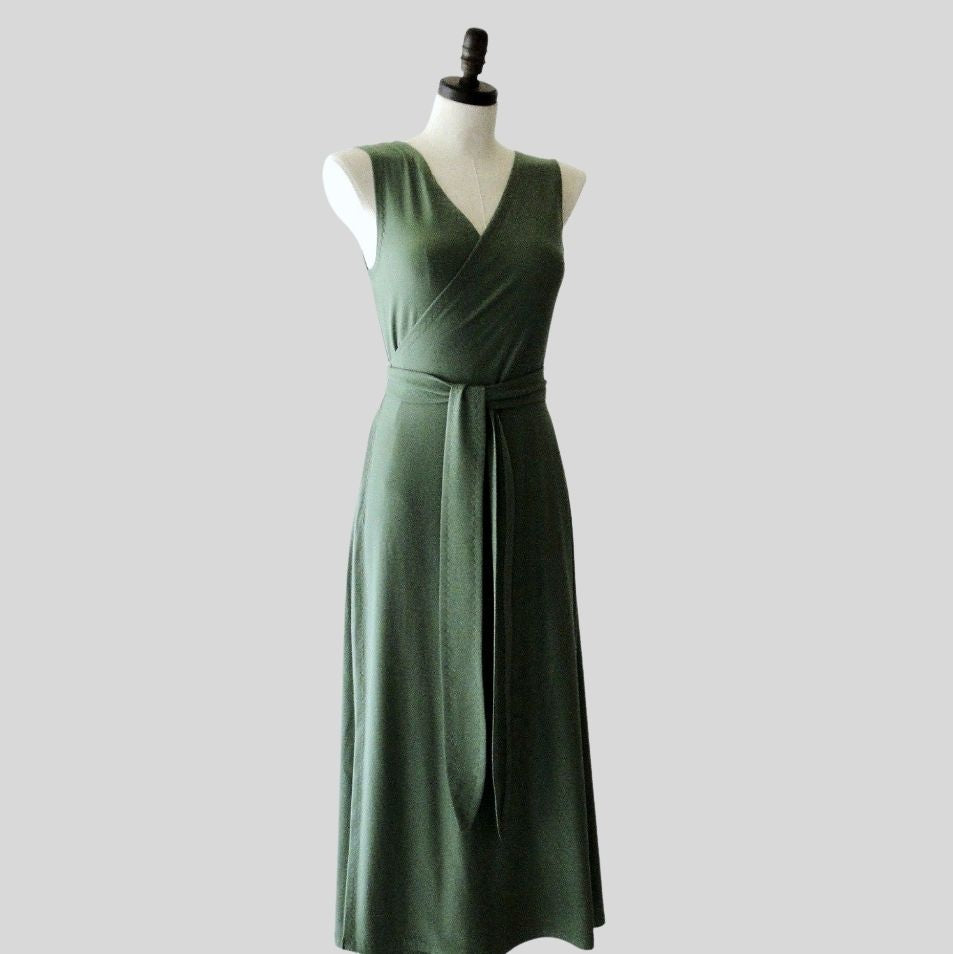 Long green sleeveless summer dress | Buy summer wrap dresses made in Canada | Econica - organic women's clothes + lingerie boutique