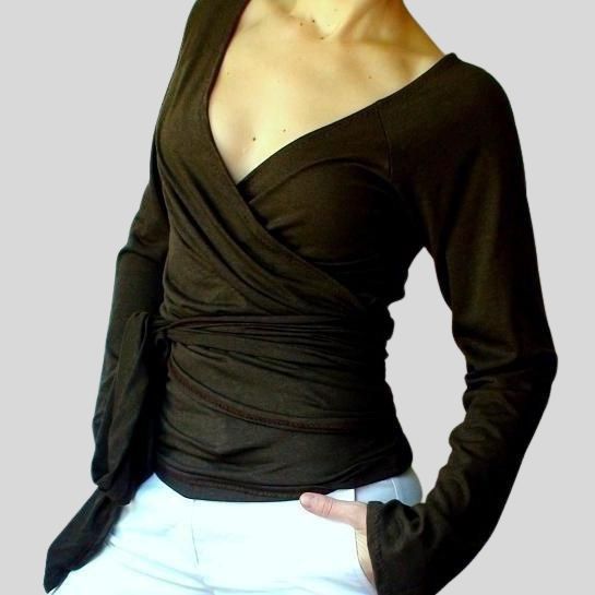 Solid Yoga Wrap Top with Long Sleeves