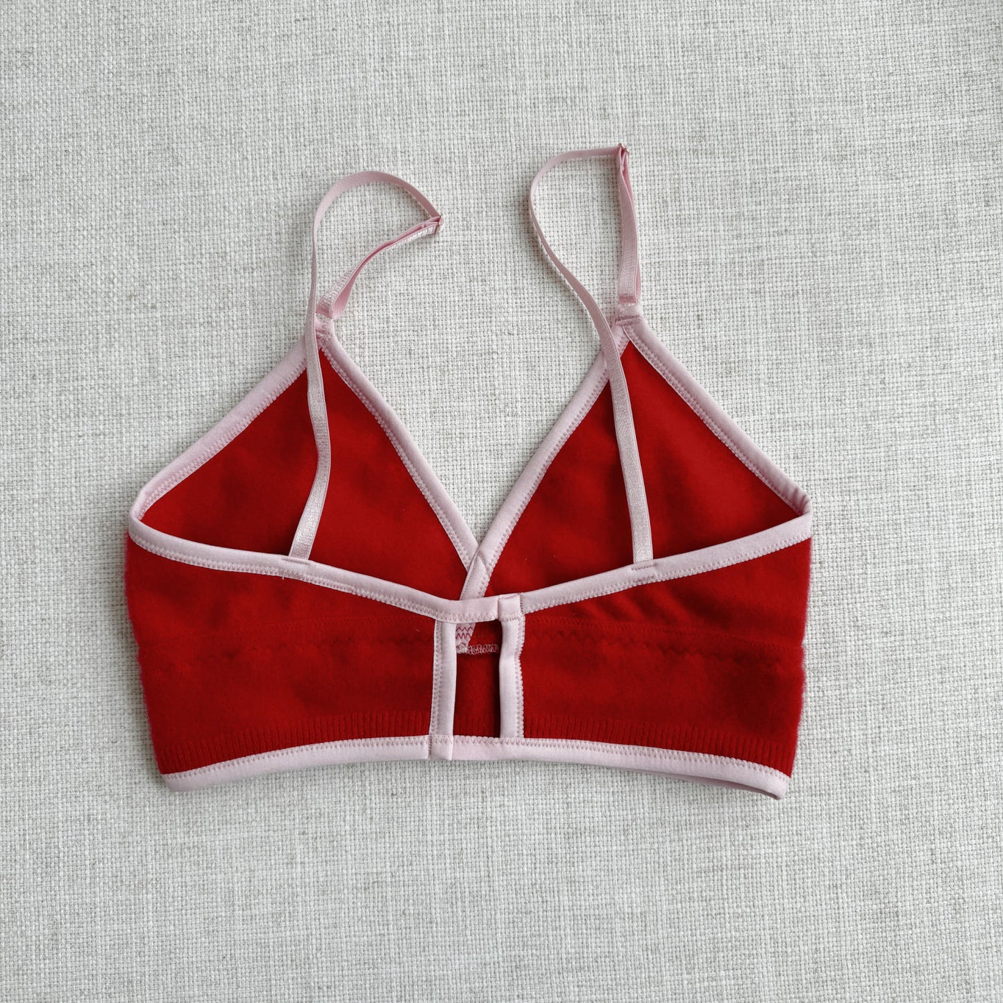 Red cashmere bralettes and underwear for women, handmade in Canada