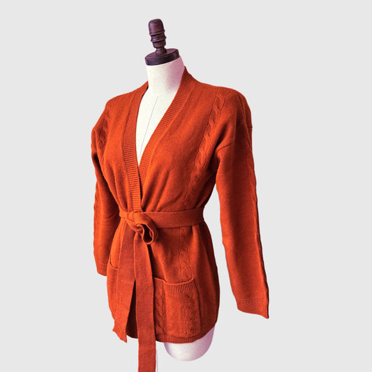 Belted merino wool cardigan with pockets | 3 Colors | Women's wool knitwear